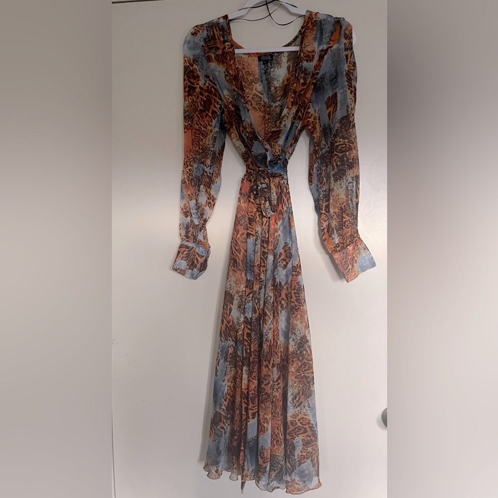 EUC Faux Wrap Split Sleeves Multi colored Maxi Dress Sz. L by Spyzone